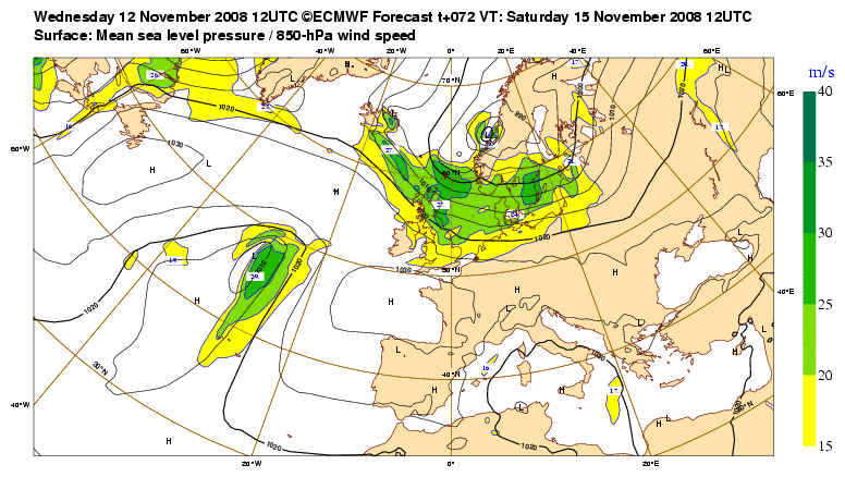 exemple de situation météo par ECMWF