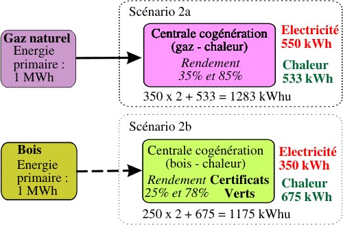 Scénario de cogénération échangeant gaz et renouvelable